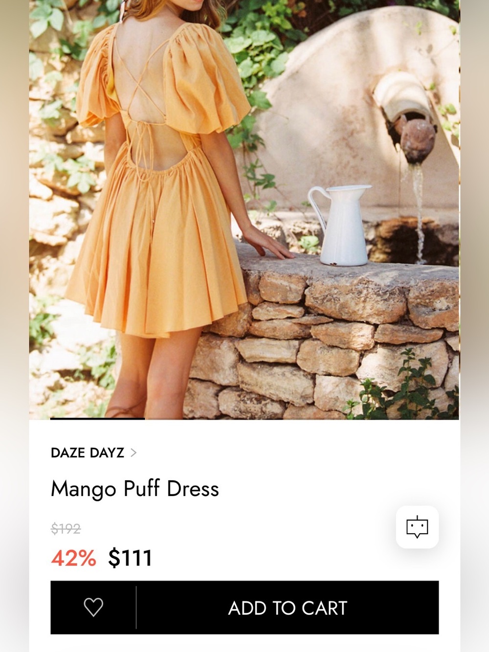 Free People x Daze Dayz Mango Puff Cotton Mini Summer Dress Puff Sleeves